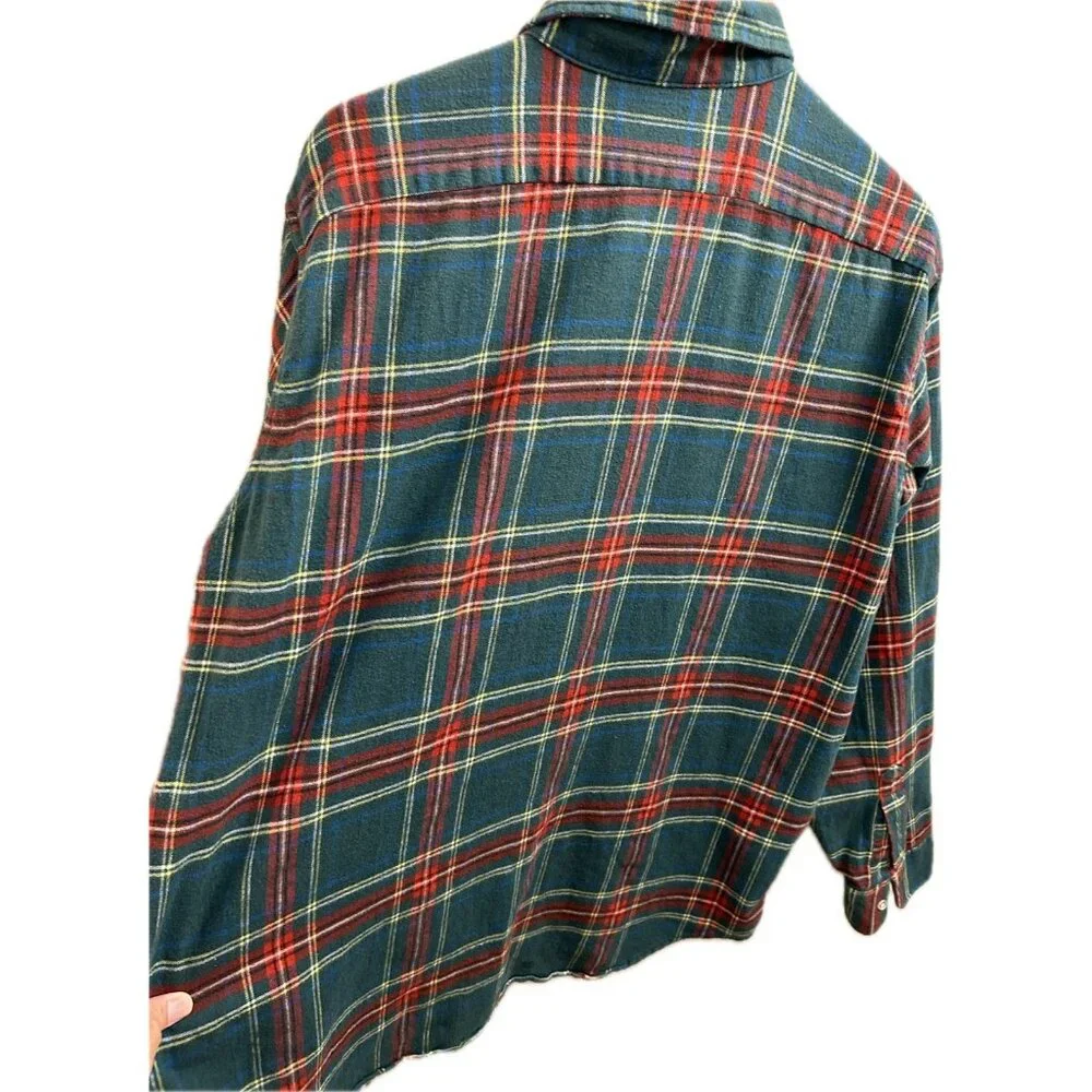 LL Bean VTG 90s Flannel Button Up Shirt Plaid Red Green Grunge Mens Xl